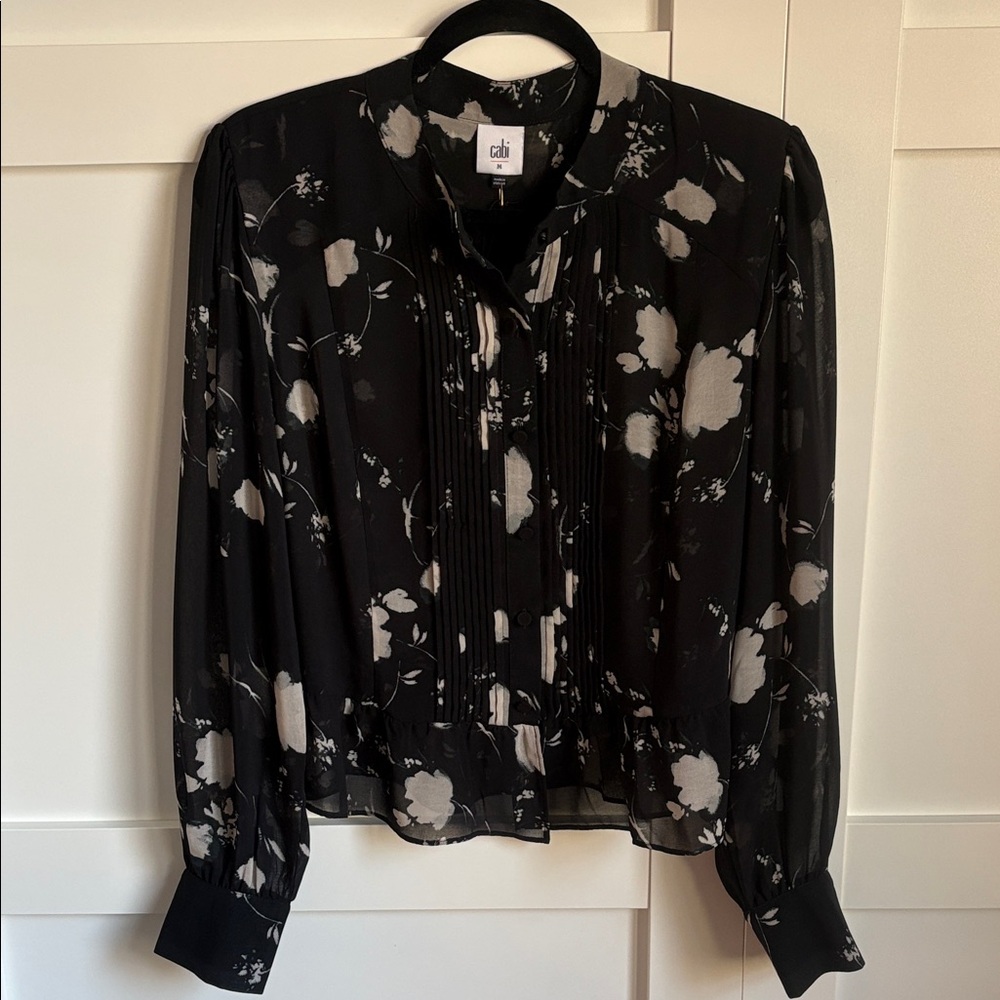 CAbi Black and White Silhouette Blouse